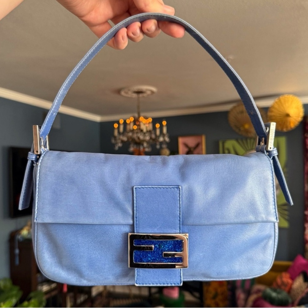 Fendi Baguette Blue Leather Handbag RARE
